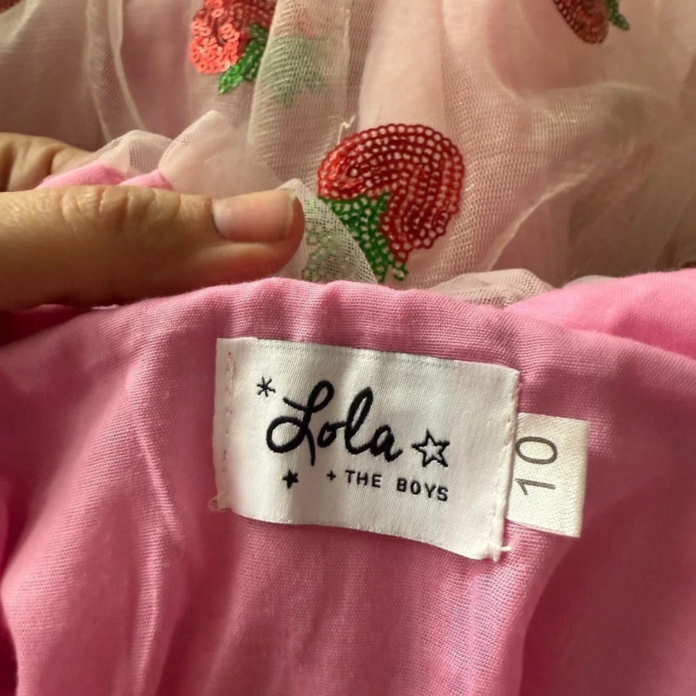 Lola + The Boys Pink Strawberry Sequins Tulle Party Dress - Small Flaw